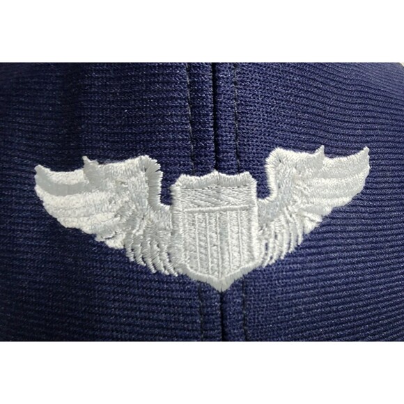Vintage DE LONG Air Force PILOT WINGS Black Cap AVIATOR Snapback Embroid HAT EuC - Picture 2 of 5